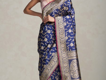 Arya  Navy Blue Pure Katan Silk Banarasi Handloom Saree Online Sale