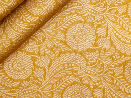 Mustard Green Pure Katan Silk Banarasi Handloom Fabric Hot on Sale