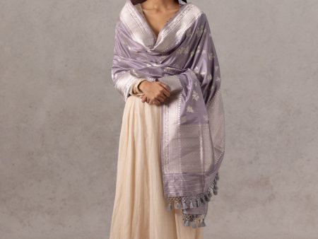 Pastel Purple Pure Katan Silk Banarasi Handloom Dupatta Hot on Sale