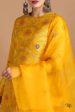 Marigold Yellow Pure Katan Silk Kadwa Jangla Handloom Suit Set For Cheap