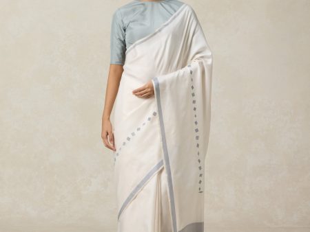 Aria  White Pure Silk Twill Banarasi Handloom Saree Hot on Sale