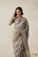 Symphony  Grey-Beige Pure Silk Twill Banarasi Handloom Saree For Sale