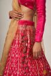 Indira  Red-Rani Pink Pure Katan Silk Banarasi Handloom Lehenga Set on Sale