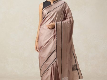 Pre-Order:  Concerto  Pastel Brown Pure Silk Twill Banarasi Handloom Sare Cheap