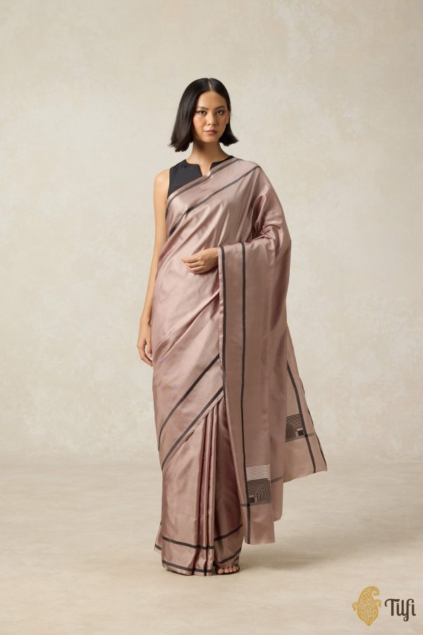 Pre-Order:  Concerto  Pastel Brown Pure Silk Twill Banarasi Handloom Sare Cheap