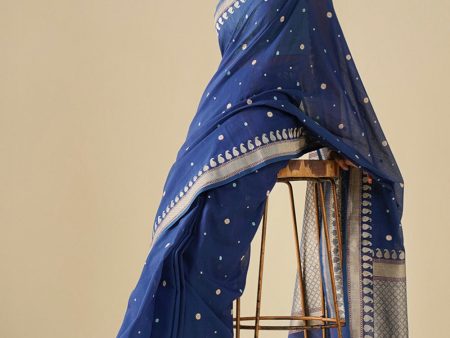 Navy Blue Pure Cotton Banarasi Kadhua Handloom Saree Discount