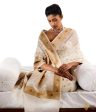 A Keepsake  White Pure Kora Silk Banarasi Handloom Saree For Sale