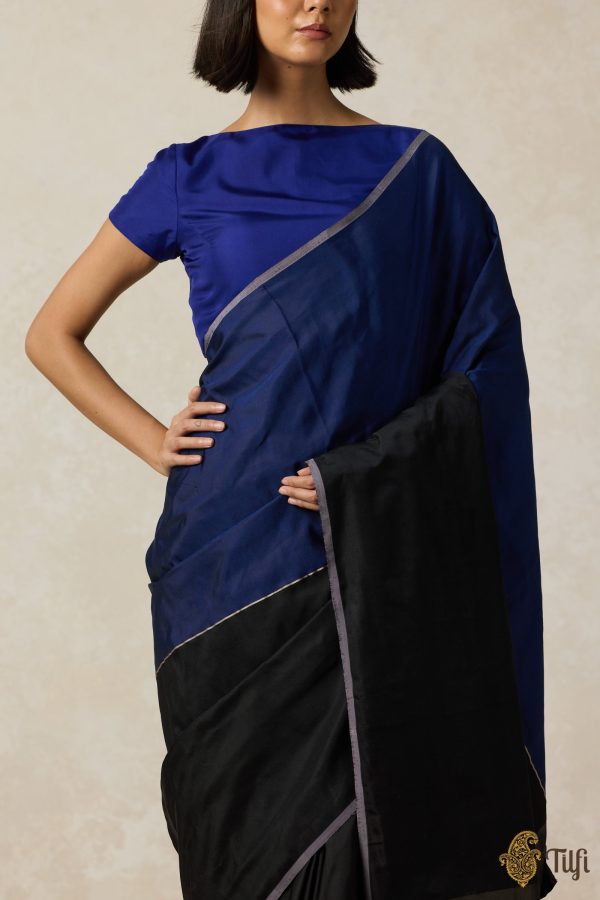 Serenade  Navy Blue-Black Pure Silk Twill Banarasi Handloom Saree Online Sale