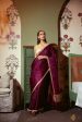 Kamakshi  Deep Cherry Purple Pure Soft Satin Silk Banarasi Handloom Saree Online Sale