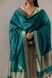 Black-Aqua Green Pure Katan Silk Banarasi Handloom Dupatta Online Sale