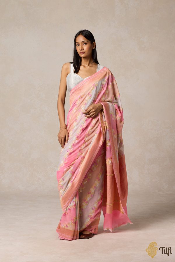 Multihued Pure Khaddi Georgette Banarasi Handloom Saree Fashion