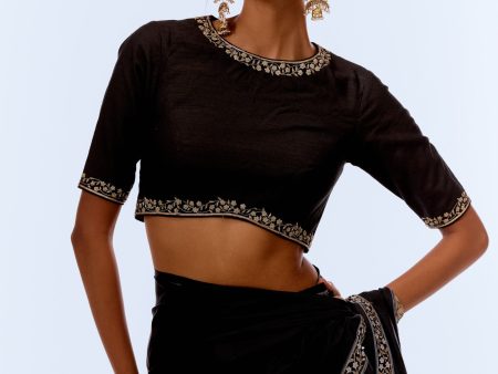 Black Hand-embroidered Pure Silk Blouse Cheap