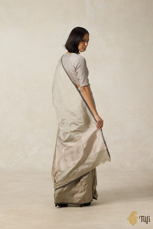 Serenade  Sage-Grey Pure Silk Twill Banarasi Handloom Saree Online now