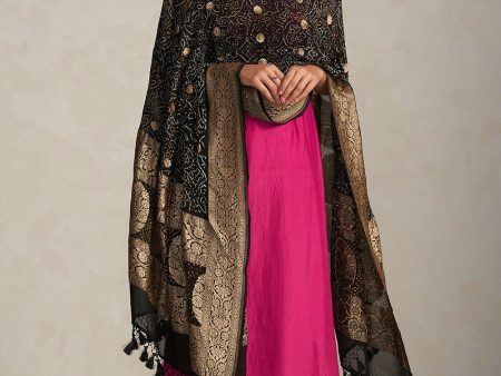 Black Pure Georgette Banarasi Handloom Bandhani Dupatta Supply