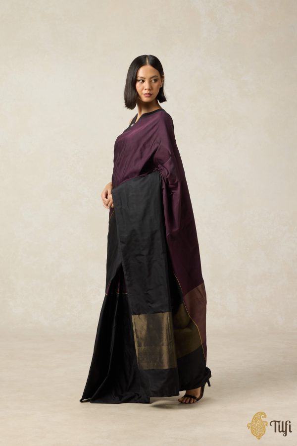 Pre-Order:  Serenade  Plum Purple-Black Pure Silk Twill Banarasi Handloom Saree Online now