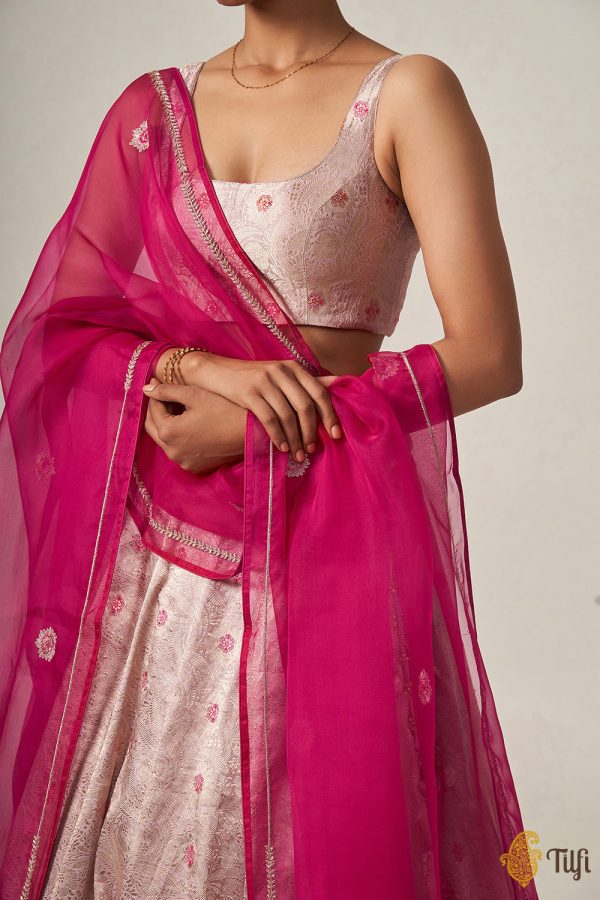 Santoshi  Light Pink Pure Katan Silk Brocade Handloom Lehenga Set Hot on Sale