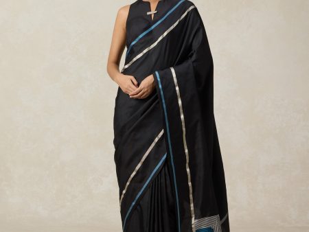 Concerto  Black Pure Silk Twill Banarasi Handloom Saree Sale