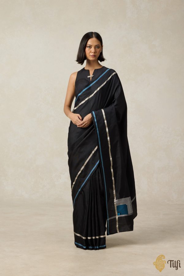 Concerto  Black Pure Silk Twill Banarasi Handloom Saree Sale