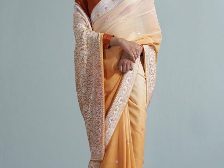 Apricot-Orange Ombré Pure Khaddi Georgette Banarasi Handloom Saree Online