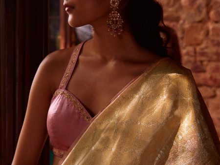 Aurumi  Gold Pure Katan Silk Tissue Banarasi Handloom Saree on Sale