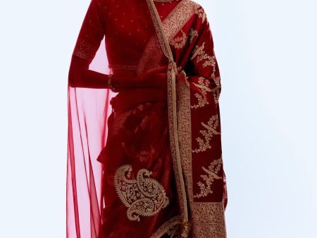 Red Hand-Embroidered Pure Silk Organza Signature Odhani on Sale