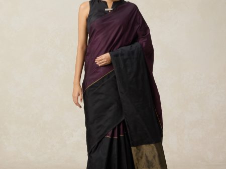 Pre-Order:  Serenade  Plum Purple-Black Pure Silk Twill Banarasi Handloom Saree Online now