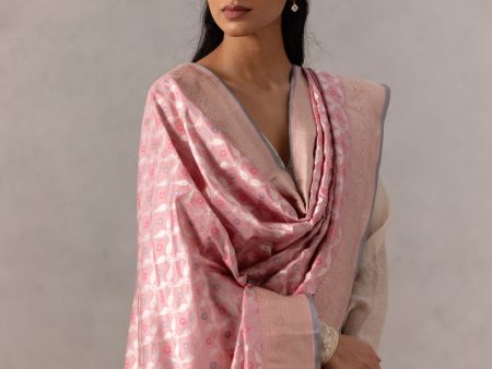 Light Pink Pure Katan Silk Banarasi Handloom Dupatta Online now