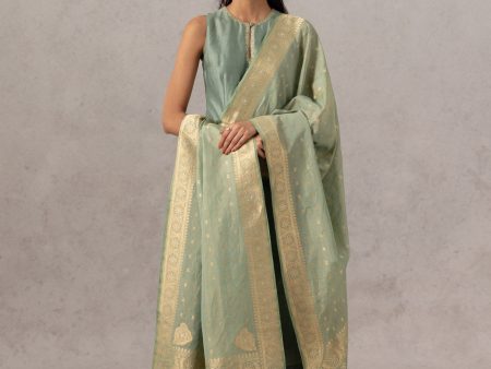 Green Pure Cotton Tissue Banarasi Handloom Dupatta Online Sale