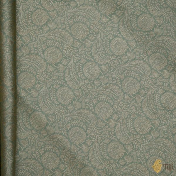 Lido Green Pure Katan Silk Banarasi Handloom Fabric on Sale