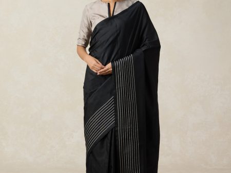 Nocturne  Black Pure Silk Twill Banarasi Handloom Saree For Sale