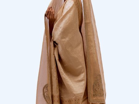 Gold Hand-Embroidered Pure Handwoven Tissue Silk Signature Odhani For Cheap