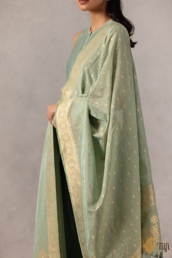 Green Pure Cotton Tissue Banarasi Handloom Dupatta Online Sale