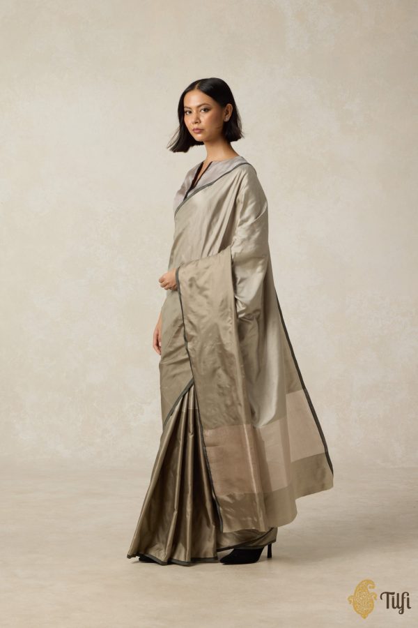 Serenade  Sage-Grey Pure Silk Twill Banarasi Handloom Saree Online now