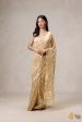 A Flourish of Primroses  Beige Pure Kora Silk Net Banarasi Handloom Saree For Sale