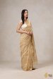 A Flourish of Primroses  Beige Pure Kora Silk Net Banarasi Handloom Saree For Sale