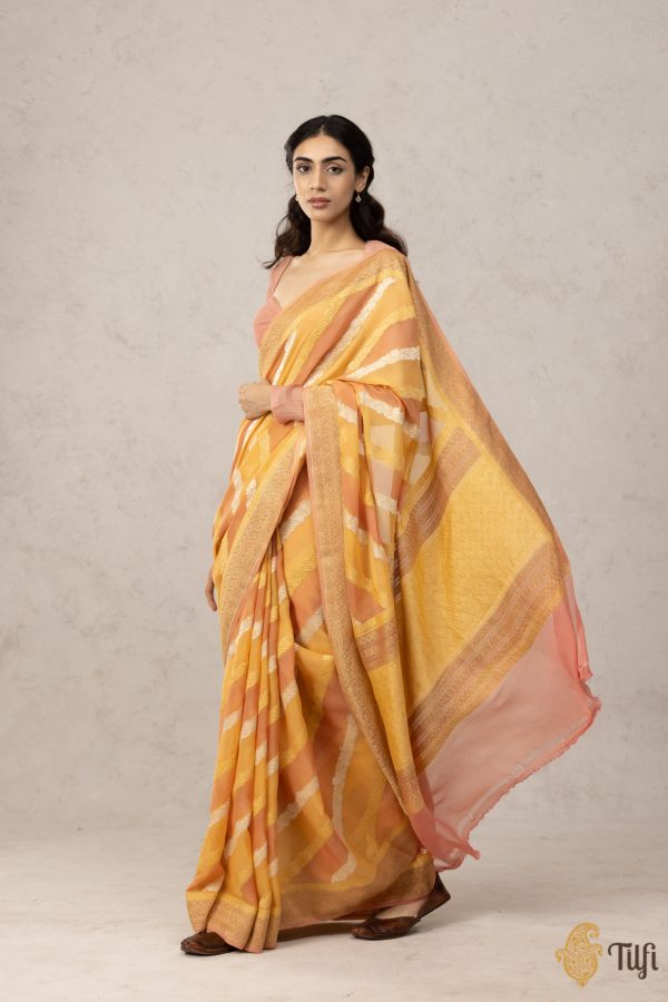 Apricot-Peach Pure Khaddi Georgette Banarasi Handloom Saree Online