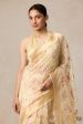 A Cascade of Geraniums  Pastel Yellow Pure Kora Silk Net Banarasi Handloom Saree Online Hot Sale