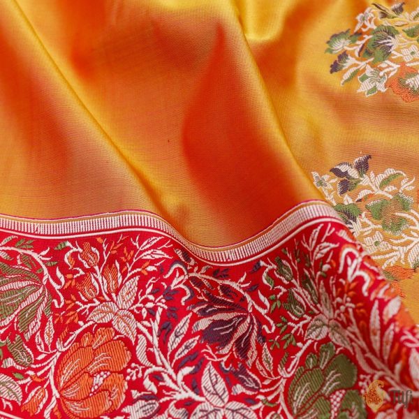 Yellow-Pink Pure Satin Silk Banarasi Valkalam Handloom Saree Hot on Sale