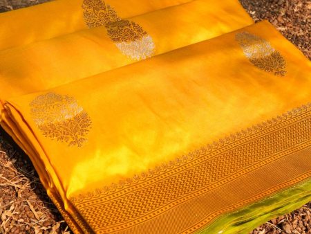 Yellow Pure Katan Silk Handloom Banarasi Saree Sale