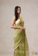 A Flourish of Primroses  Green Pure Kora Silk Net Banarasi Handloom Saree Sale