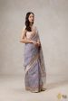 A Cascade of Geraniums  Grey Pure Kora Silk Net Banarasi Handloom Saree Online Sale