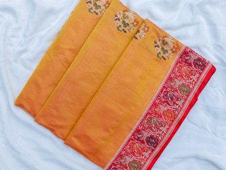 Yellow-Pink Pure Satin Silk Banarasi Valkalam Handloom Saree Hot on Sale