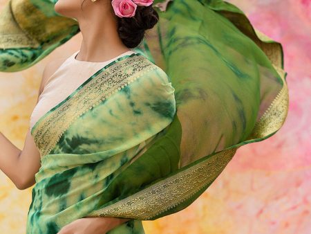 Yellows & Greens Pure Khaddi Georgette Banarasi Handloom Saree Cheap