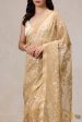 A Flourish of Primroses  Beige Pure Kora Silk Net Banarasi Handloom Saree For Sale