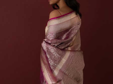 Amaranth Deep Purple Pure Katan Silk Banarasi Handloom Saree Online now