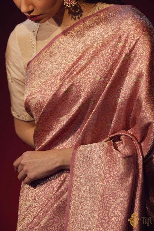 Asha  Dusty Pink Pure Katan Silk Banarasi Handloom Saree Cheap