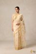 A Cascade of Geraniums  Pastel Yellow Pure Kora Silk Net Banarasi Handloom Saree Online Hot Sale