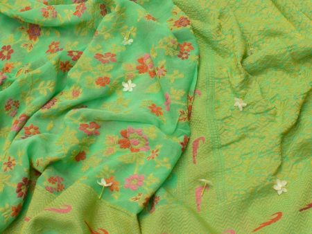 Aquamarine Pure Khaddi Georgette Banarasi Handloom Saree Online