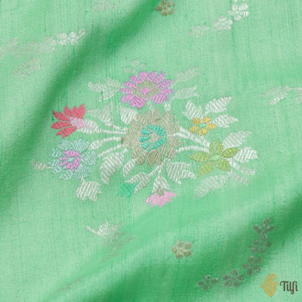 Aqua Green Pure Tussar Georgette Silk Banarasi Handloom Saree Sale