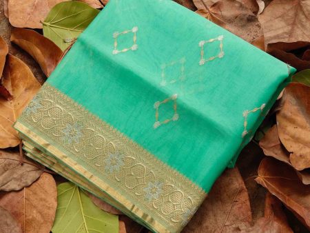 Aqua Green Pure Kora Silk Banarasi Handloom Saree Online